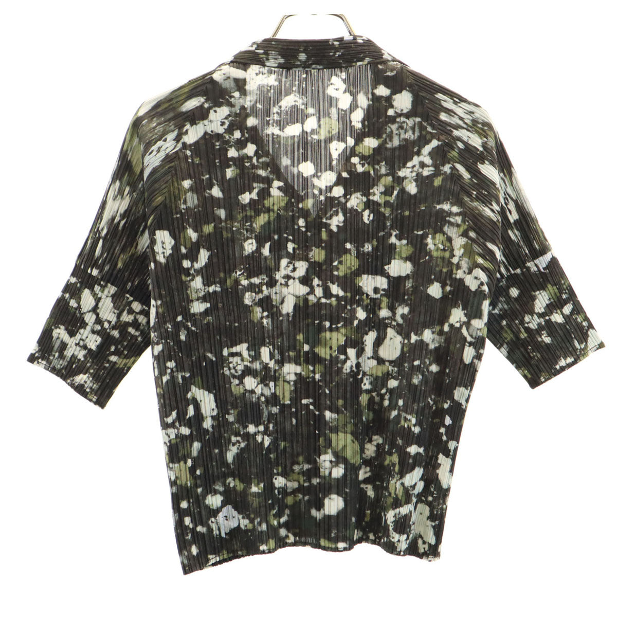 PLEATS PLEASE プリーツプリーズ 90s 日本製 オールド 総柄 半袖 オープンカラーシャツ 3 グリーン系 イッセイミヤケ レディース