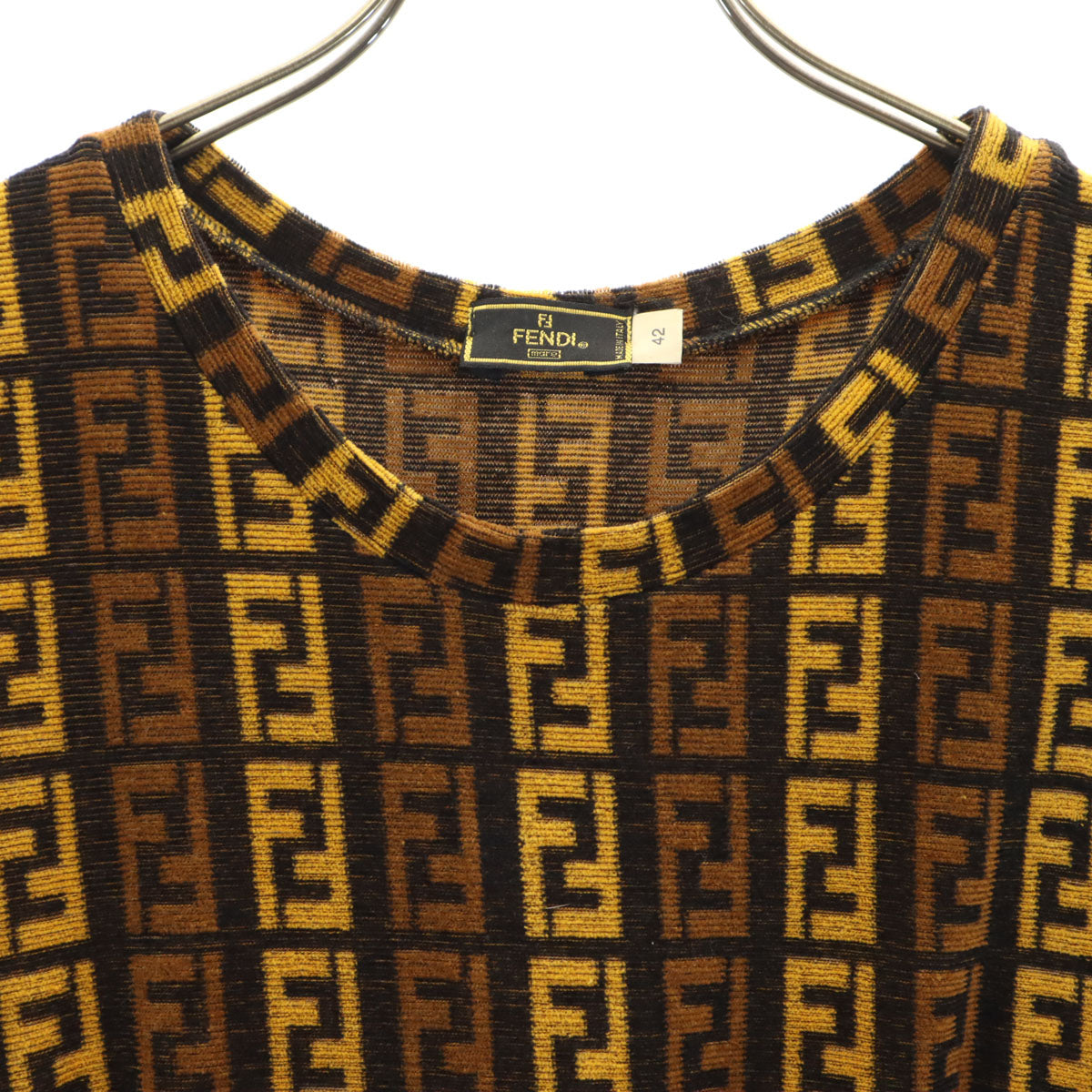 FENDI フェンディ イタリア製 ズッカ柄 ノースリーブ パイル地 カットソー 42 ブラウン系 レディース