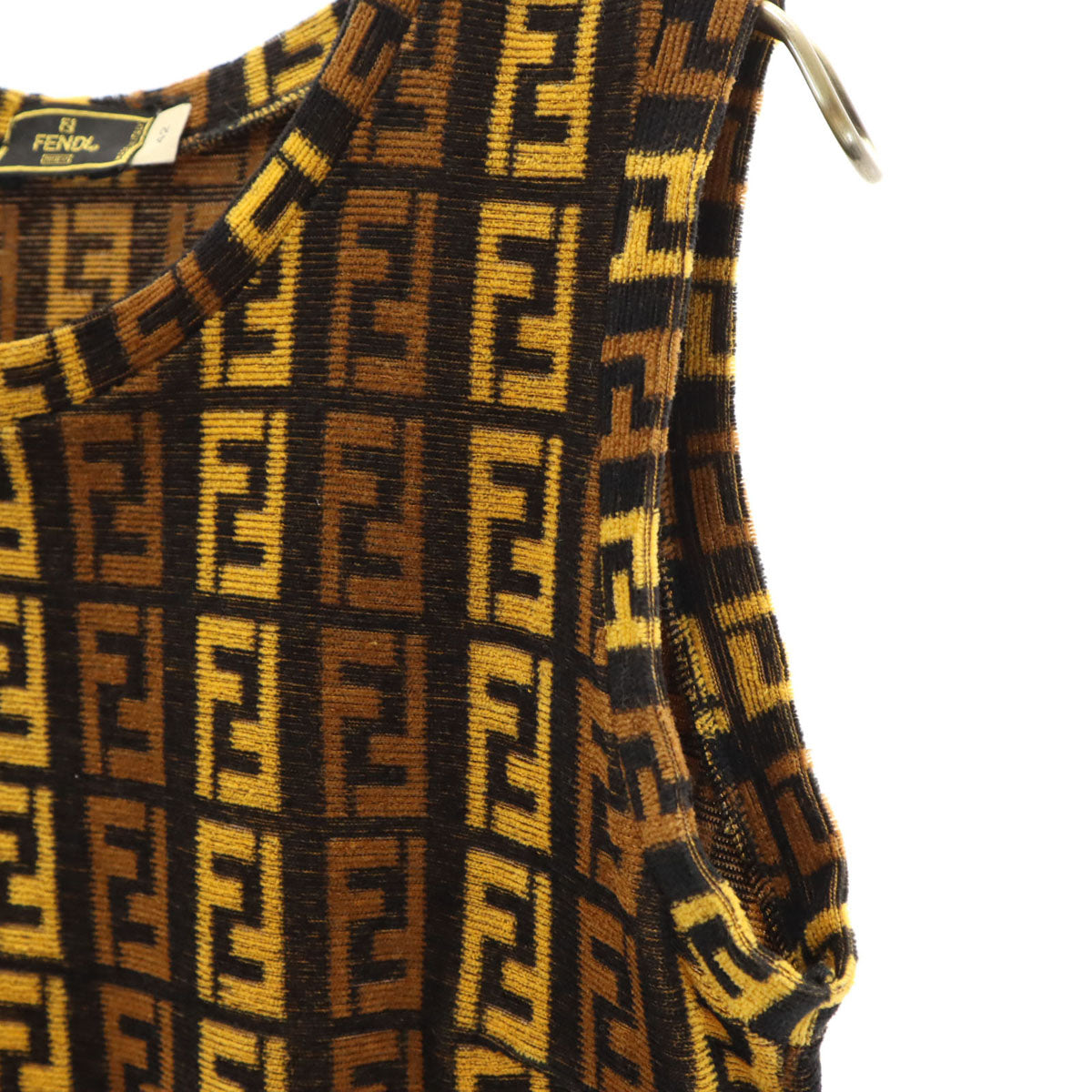 FENDI フェンディ イタリア製 ズッカ柄 ノースリーブ パイル地 カットソー 42 ブラウン系 レディース