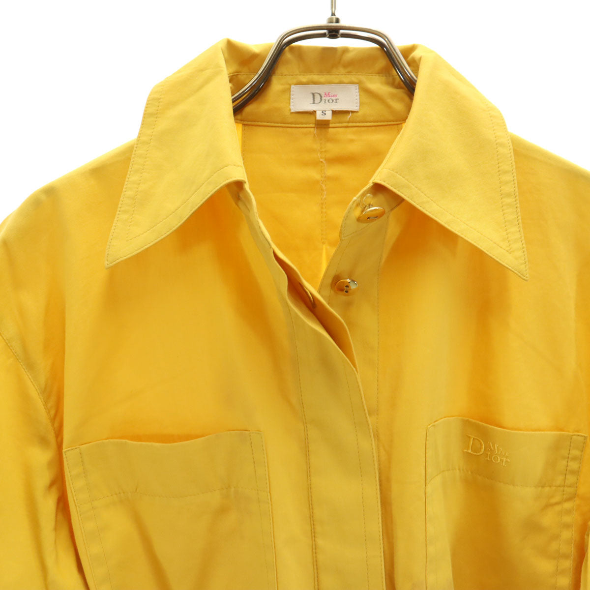 Miss Dior ミスディオール 90s オールド 半袖 シャツ S イエロー系 クリスチャンディオール 比翼 レディース