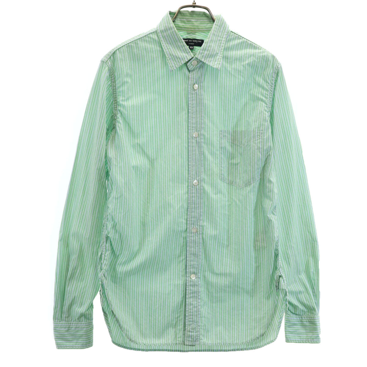 COMME des GARCONS HOMME コムデギャルソンオム 日本製 ストライプ柄 長袖 コットンシャツ XS グリーン メンズ