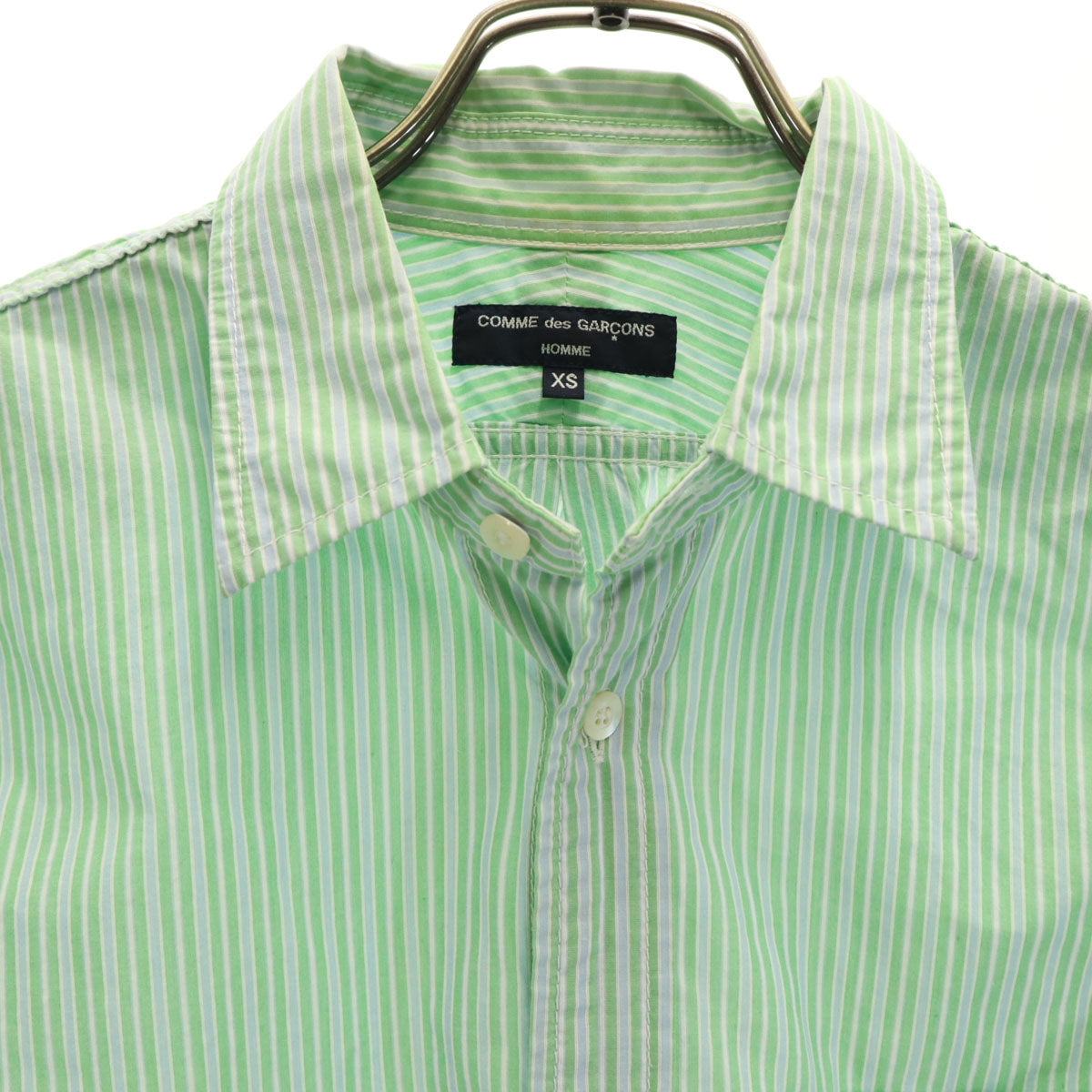 COMME des GARCONS HOMME コムデギャルソンオム 日本製 ストライプ柄 長袖 コットンシャツ XS グリーン メンズ