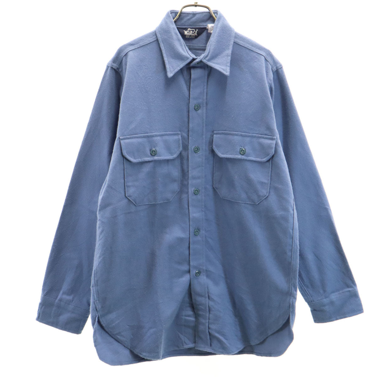 WOOLRICH ウールリッチ 80s USA製 ヴィンテージ 長袖 シャモア クロス シャツ M ブルー系 コットンネル メンズ