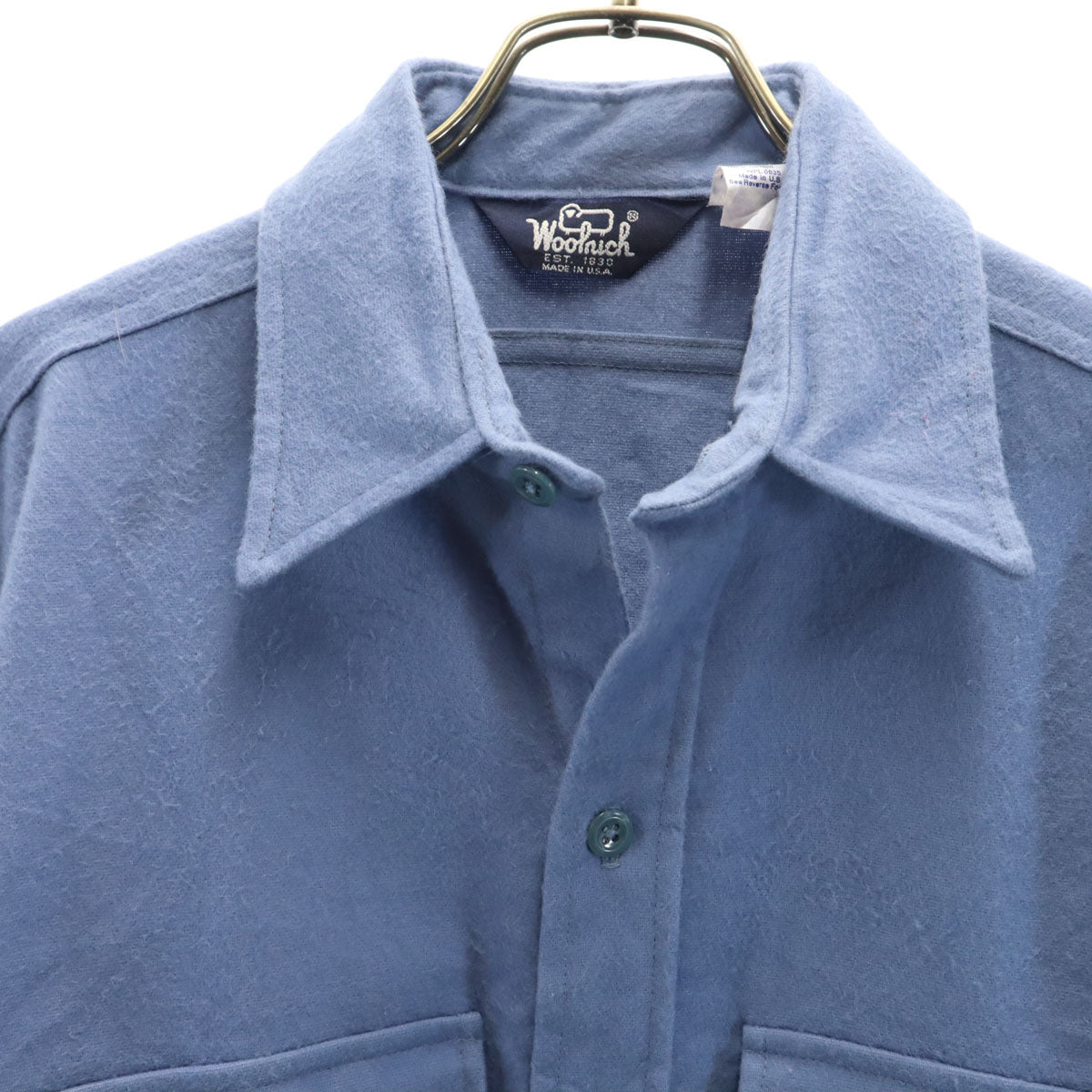 WOOLRICH ウールリッチ 80s USA製 ヴィンテージ 長袖 シャモア クロス シャツ M ブルー系 コットンネル メンズ