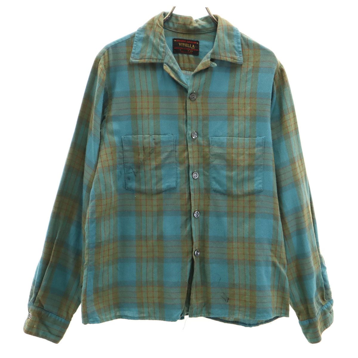 ARROW アロー 60s ヴィンテージ 開襟 チェック柄 長袖 オープンカラーシャツ S 青緑系 メンズ