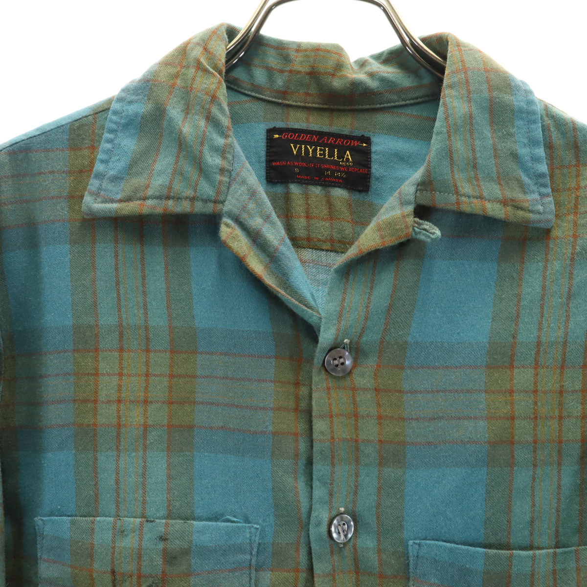 ARROW アロー 60s ヴィンテージ 開襟 チェック柄 長袖 オープンカラーシャツ S 青緑系 メンズ