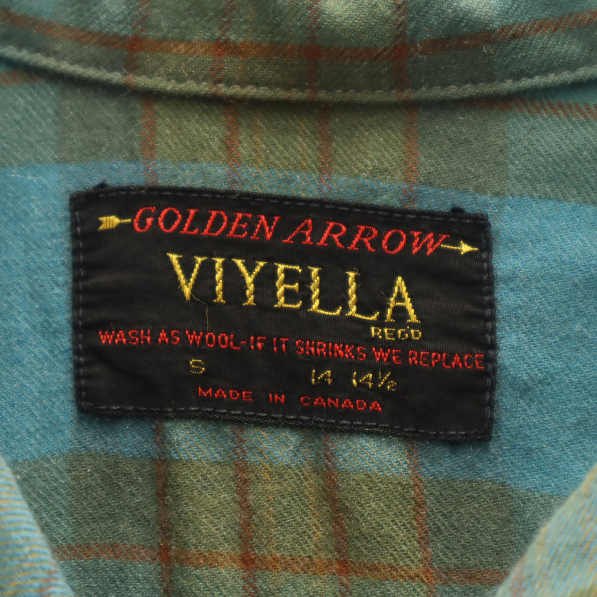 ARROW アロー 60s ヴィンテージ 開襟 チェック柄 長袖 オープンカラーシャツ S 青緑系 メンズ