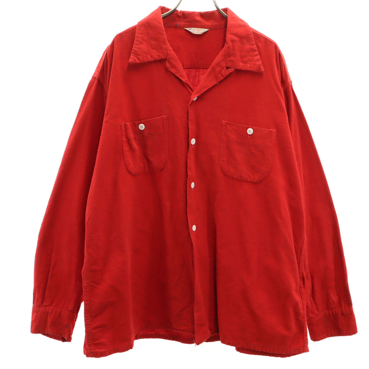QUALITY 50s 60s ヴィンテージ 開襟 長袖 フランネル オープンカラーシャツ XL レッド メンズ
