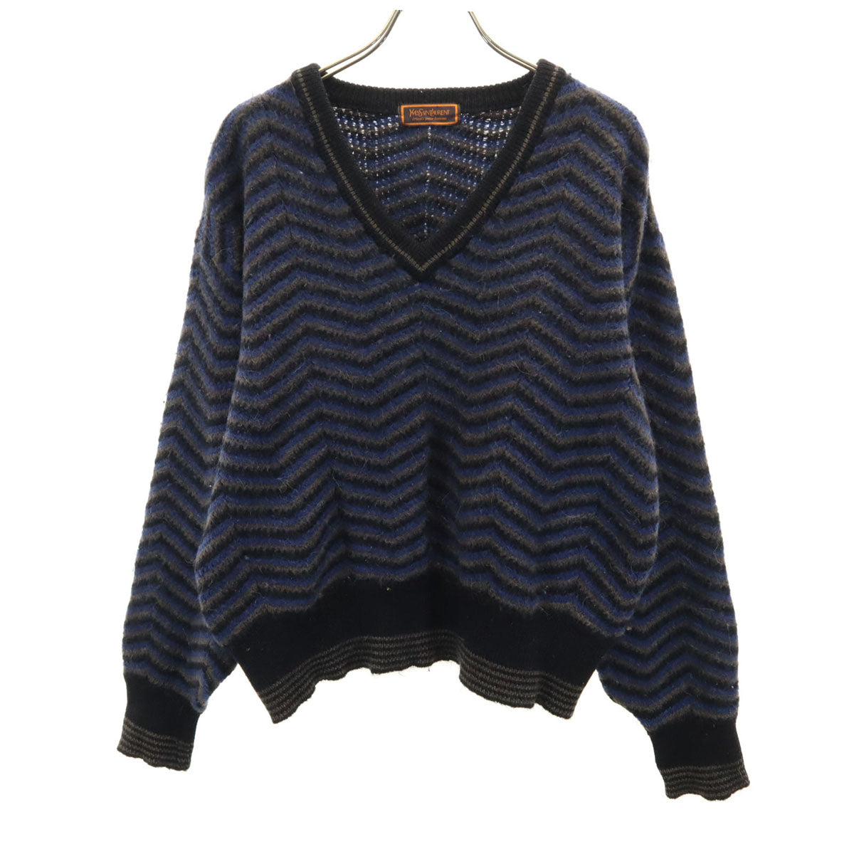 YVES SAINT LAURENT tricots イヴサンローラントリコット 90s ウール オールド 長袖 Vネック ニット L ネイビー系 pour homme レディース