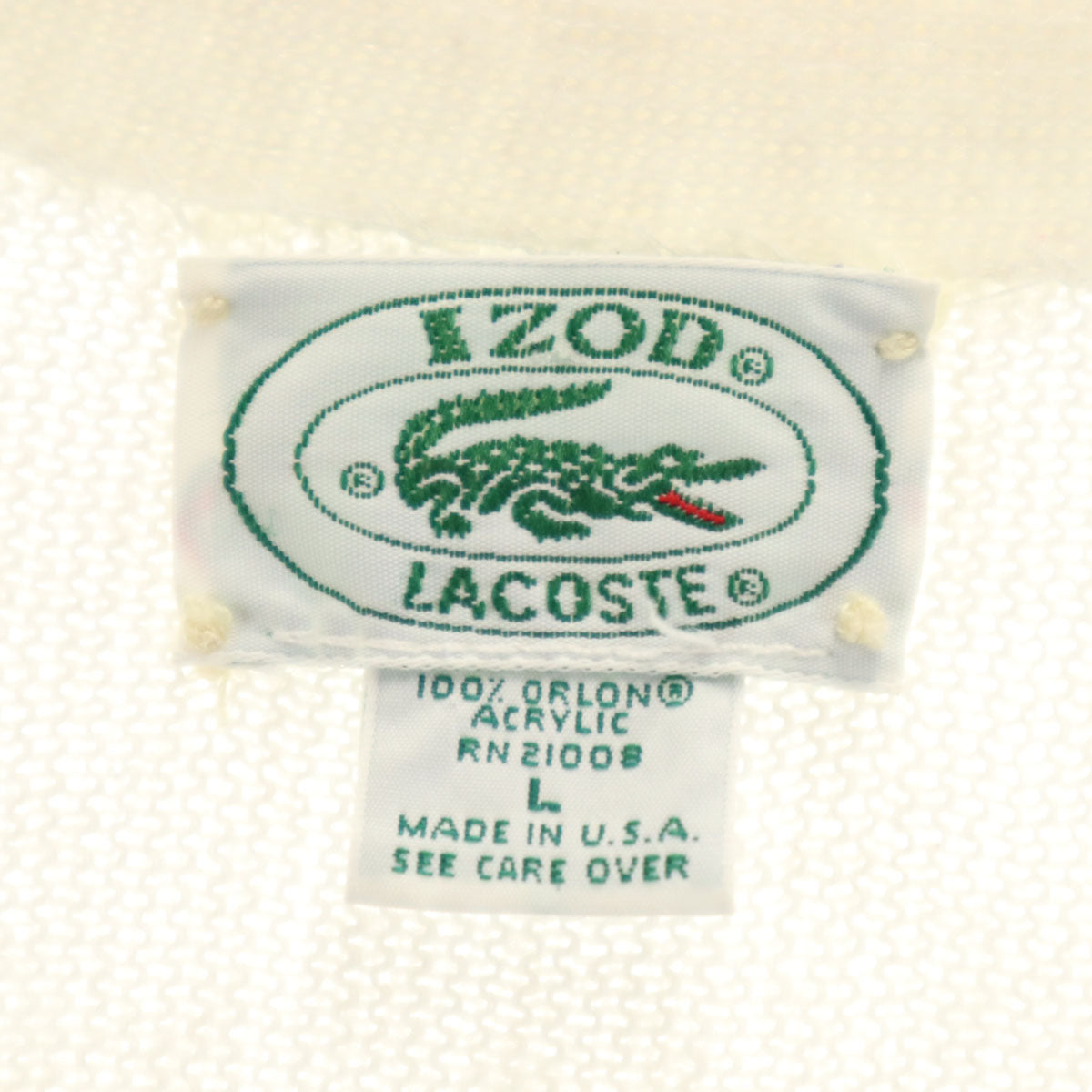IZOD LACOSTE アイゾットラコステ 90s USA製 アクリル オールド 長袖 Vネック ニットカーディガン L 白 メンズ