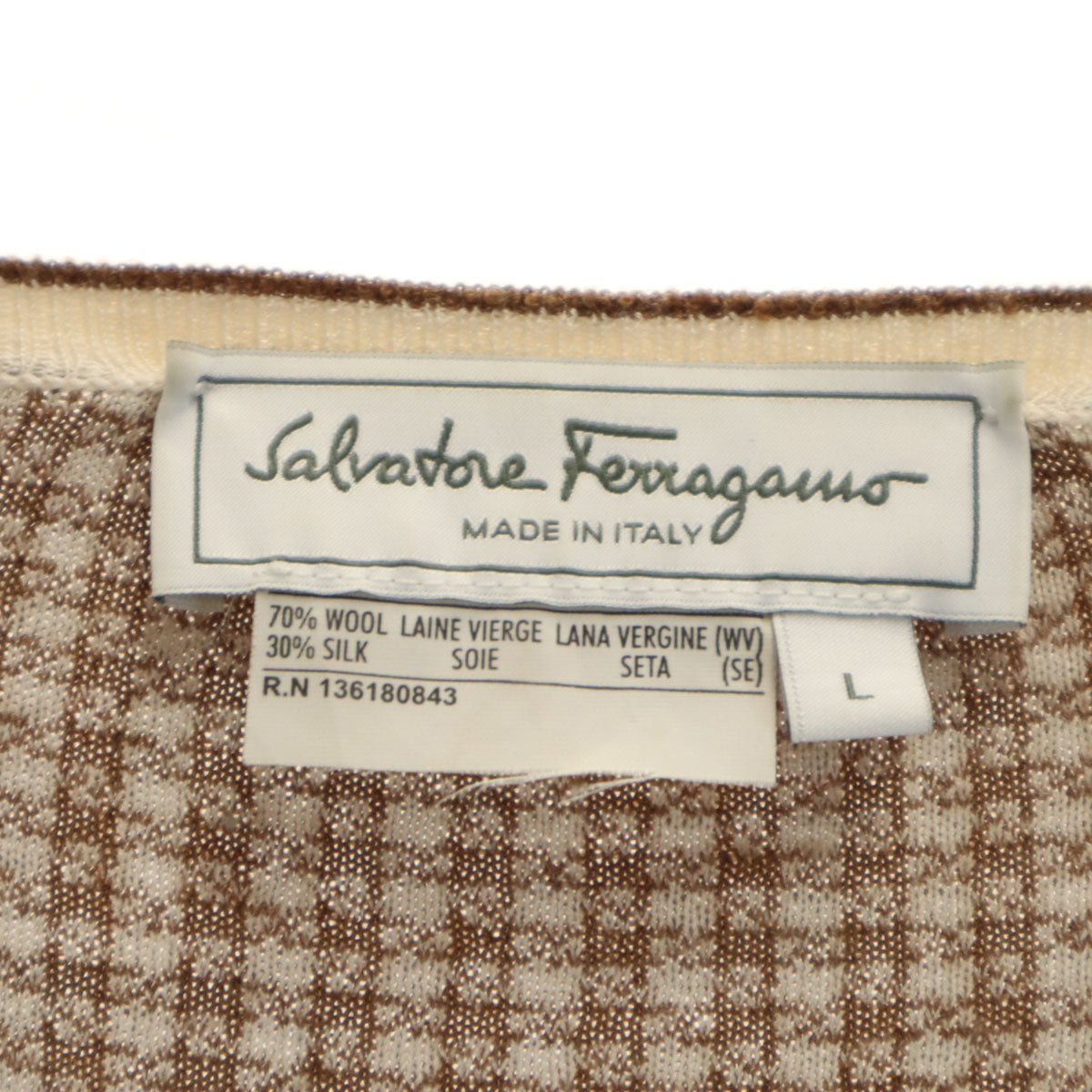Salvatore Ferragamo サルヴァトーレフェラガモ イタリア製 シルクブレンド 総柄 長袖 フルジップ ニットカーディガン L ブラウン メンズ
