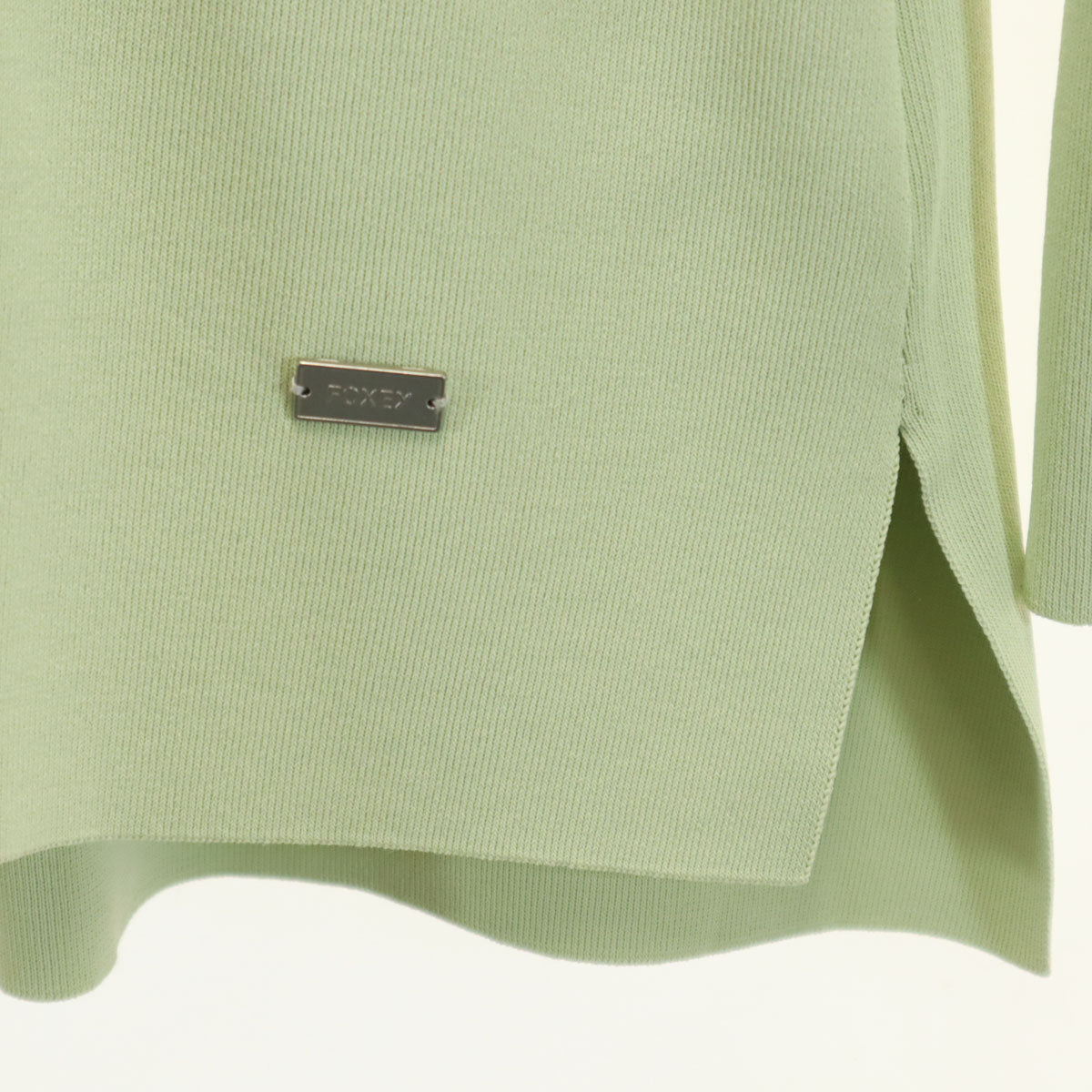 FOXEY フォクシー 日本製 7分袖 Vネック カットソー 38 黄緑系 トップス レディース