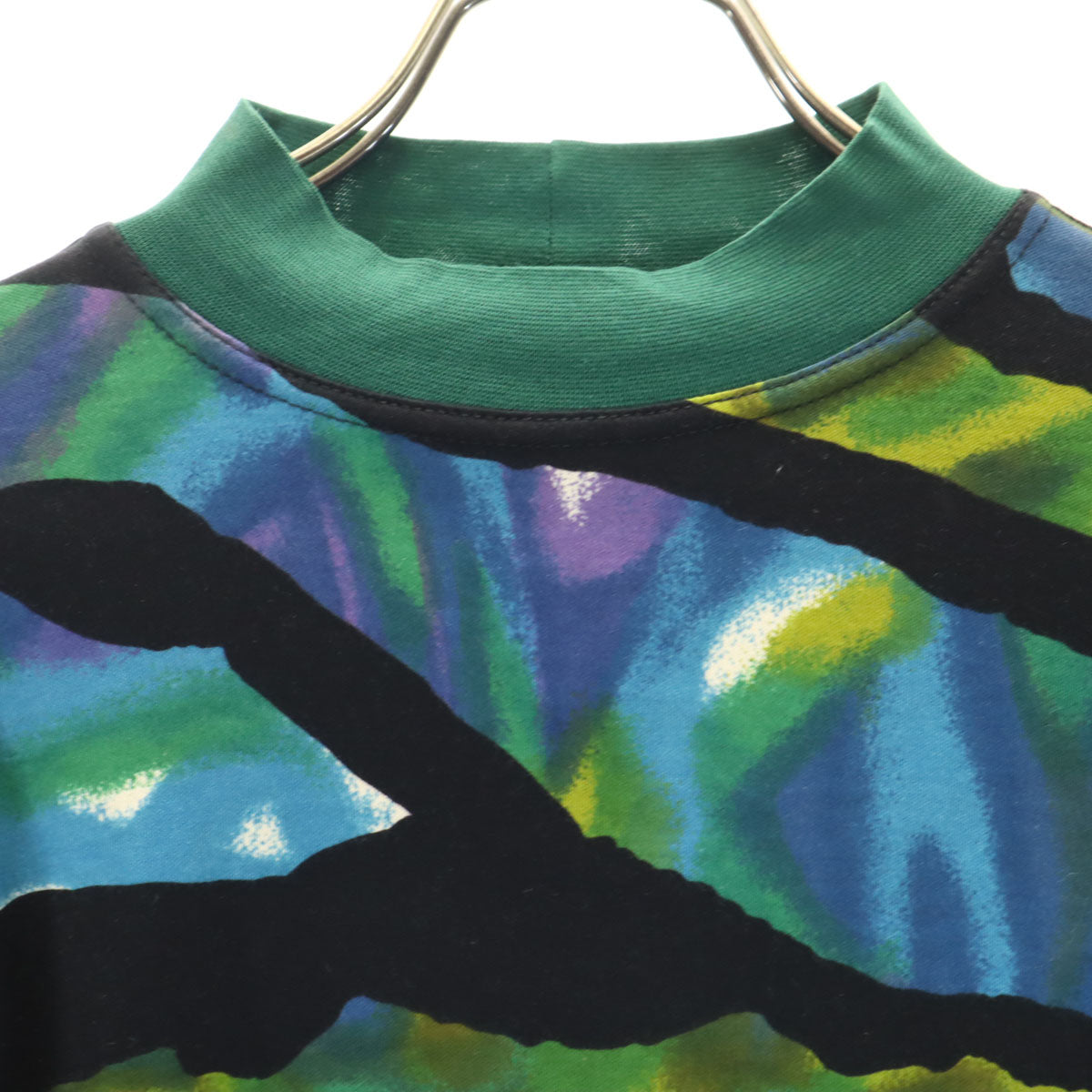 KENZO JEANS ケンゾージーンズ 90s 日本製 オールド 北斎タグ 総柄 7分袖 モックネック カットソー F ブルー系 トップス レディース