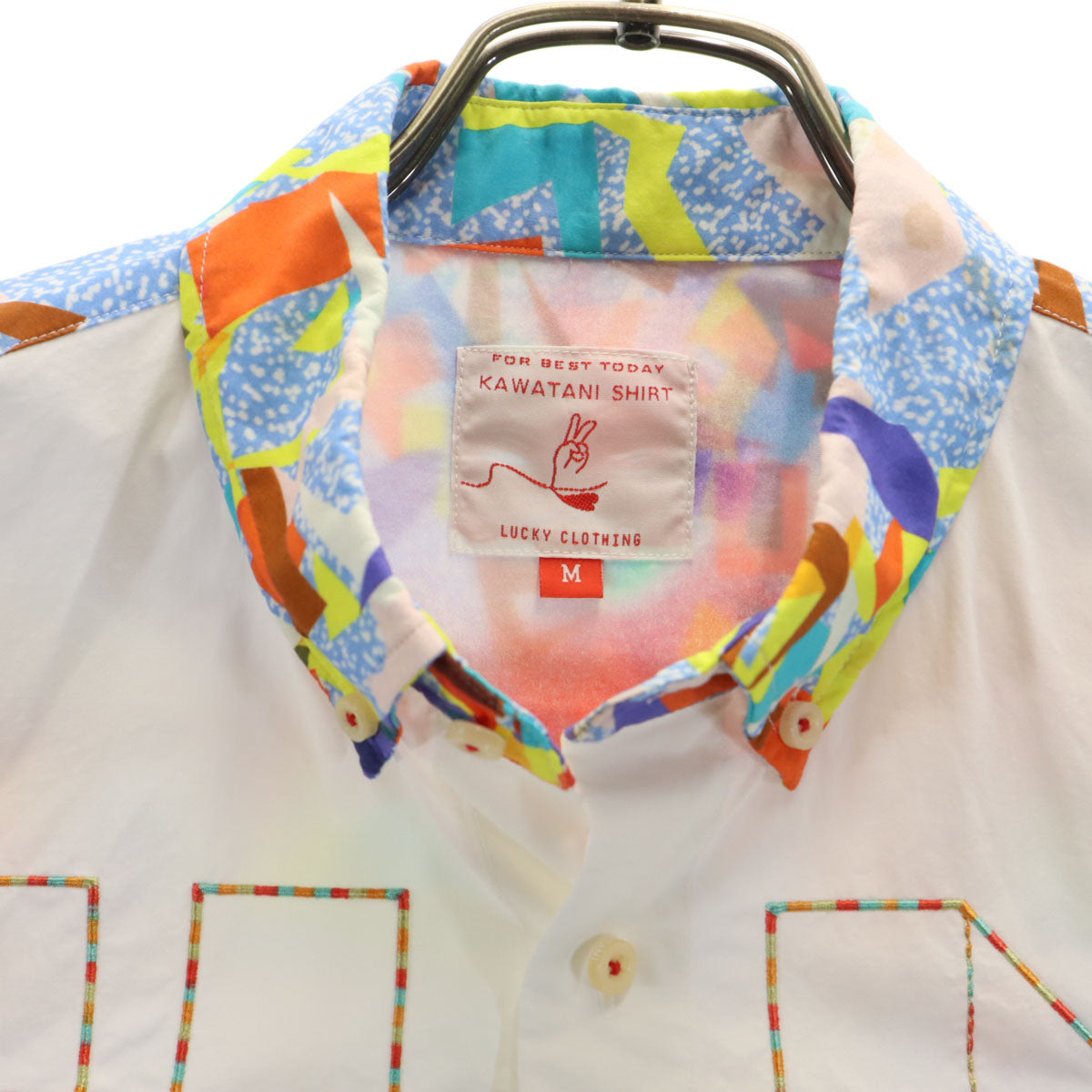 KAWATANI SHIRT 河谷シャツ 幾何学柄 長袖 ボタンダウンシャツ M マルチ メンズ