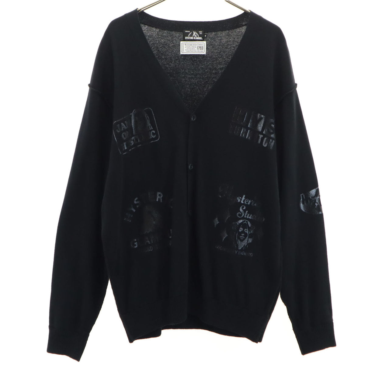 HYSTERIC GLAMOUR ヒステリックグラマー 長袖 Vネック ニットカーディガン M ブラック メンズ