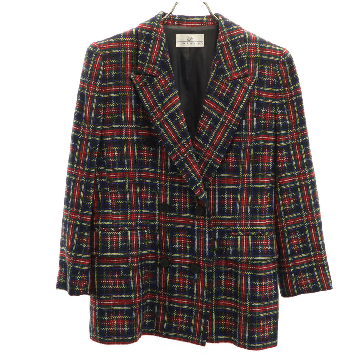 Givenchy ジバンシー 90s Life ウール オールド タータンチェック ダブル ジャケット 11 レディース