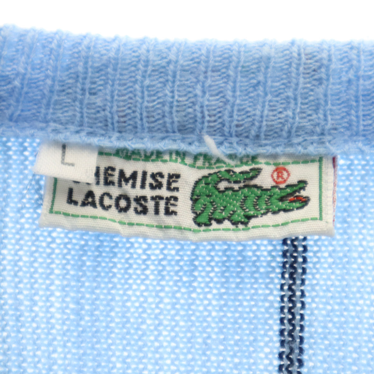 CHEMISE LACOSTE シュミーズラコステ 70s ヴィンテージ フランス製 ストライプ 長袖 Vネック セーター L ブルー系 ニット メンズ