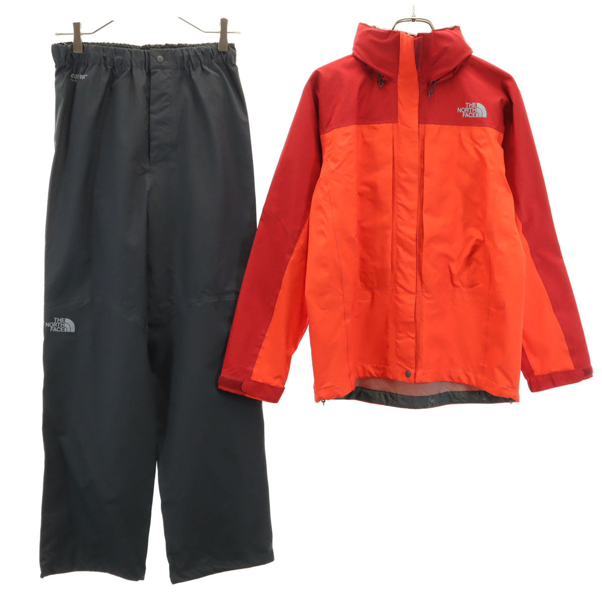 THE NORTH FACE ノースフェイス レインジャケット 上下 セットアップ M 朱色 レインテックス プラズマ アウトドア NPW11212 収納袋付き レディース