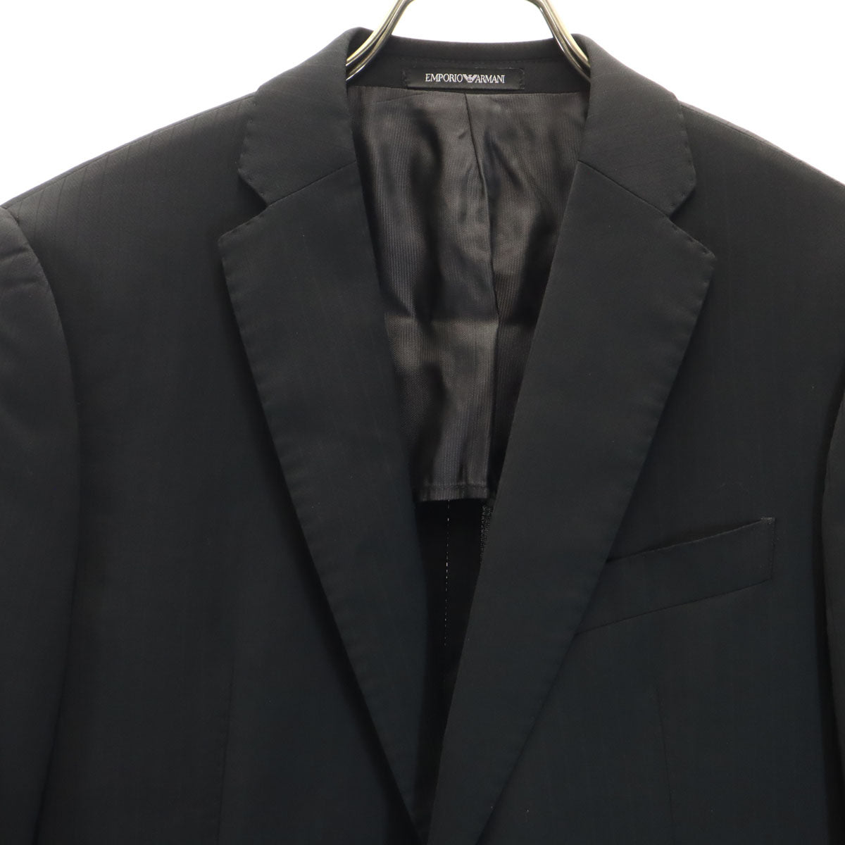 Emporio Armani エンポリオアルマーニ ブルガリア製 M LINE ストライプ柄 スーツ 上下 セットアップ 44 ブラック メンズ