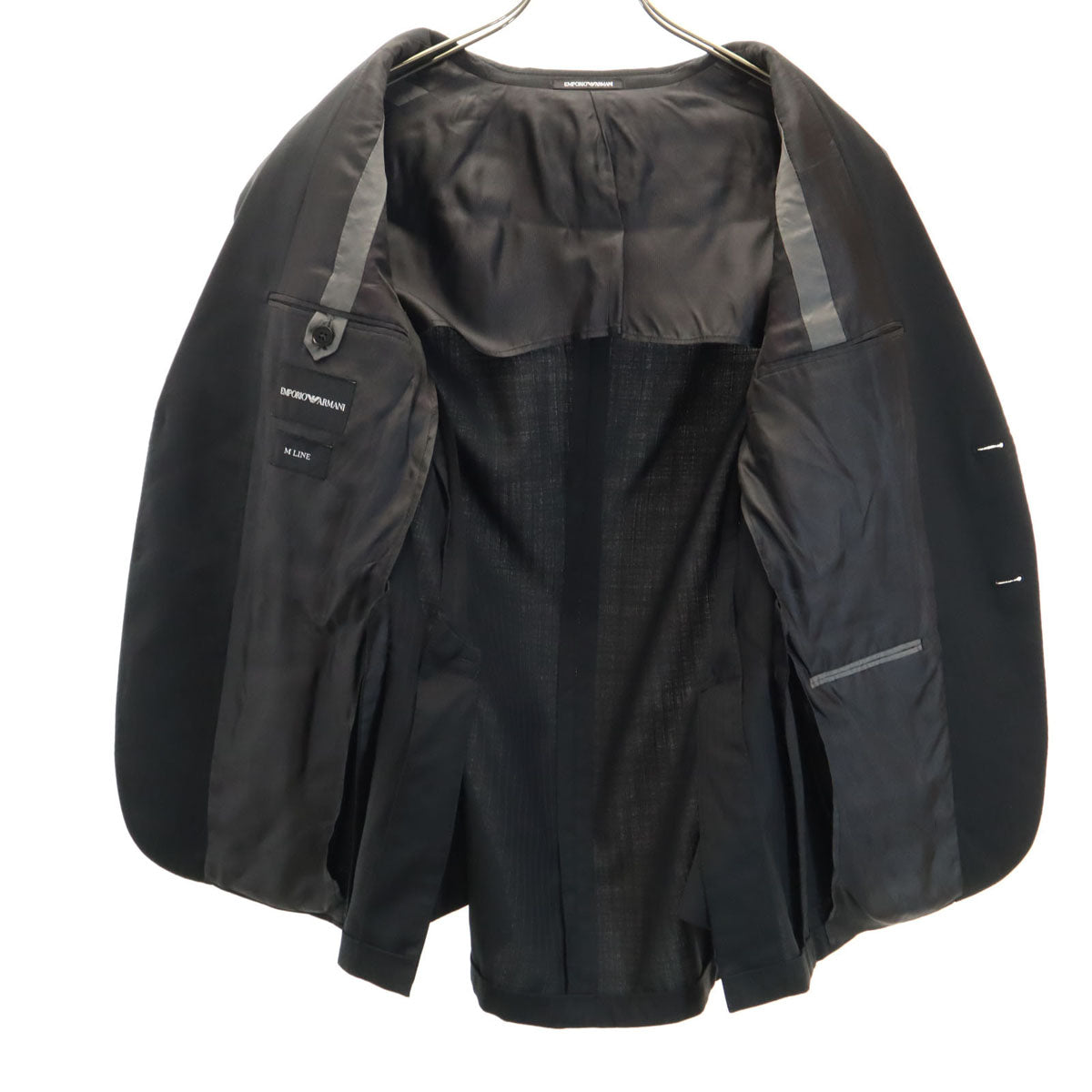 Emporio Armani エンポリオアルマーニ ブルガリア製 M LINE ストライプ柄 スーツ 上下 セットアップ 44 ブラック メンズ