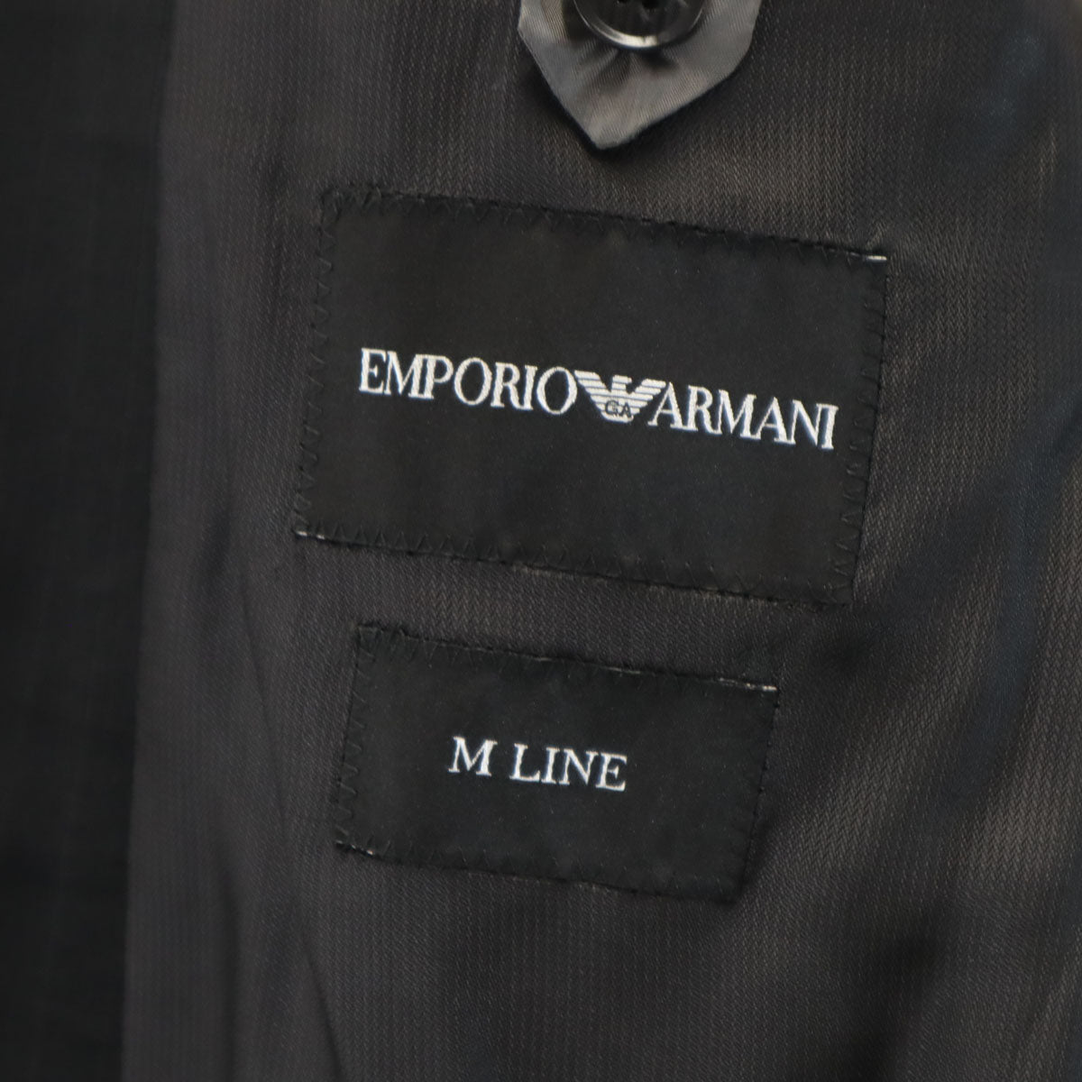 Emporio Armani エンポリオアルマーニ ブルガリア製 M LINE ストライプ柄 スーツ 上下 セットアップ 44 ブラック メンズ
