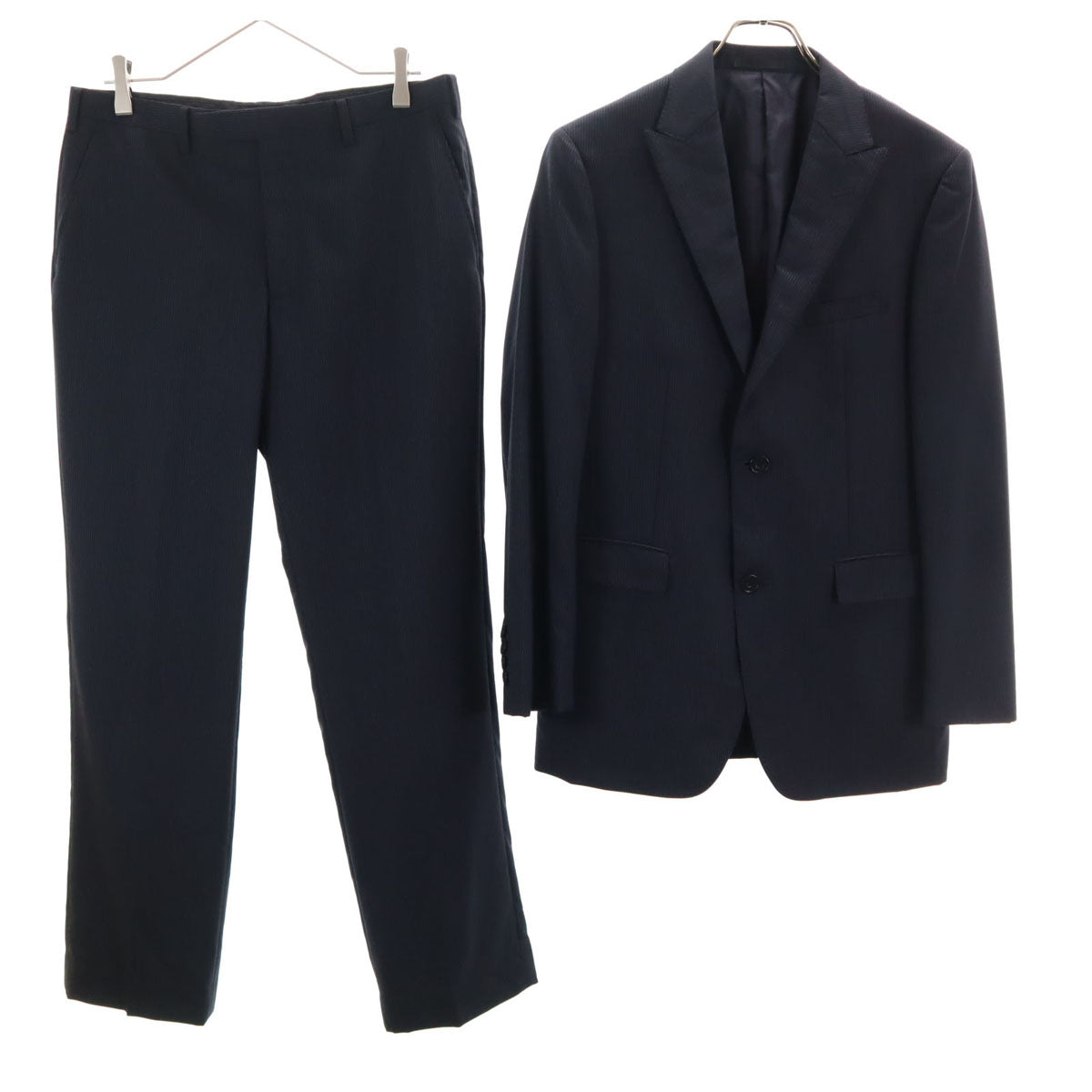 BURBERRY BLACK LABEL バーバリーブラックレーベル 日本製 ウール ストライプ柄 スーツ 上下 セットアップ 38L ネイビー 三陽商会 メンズ