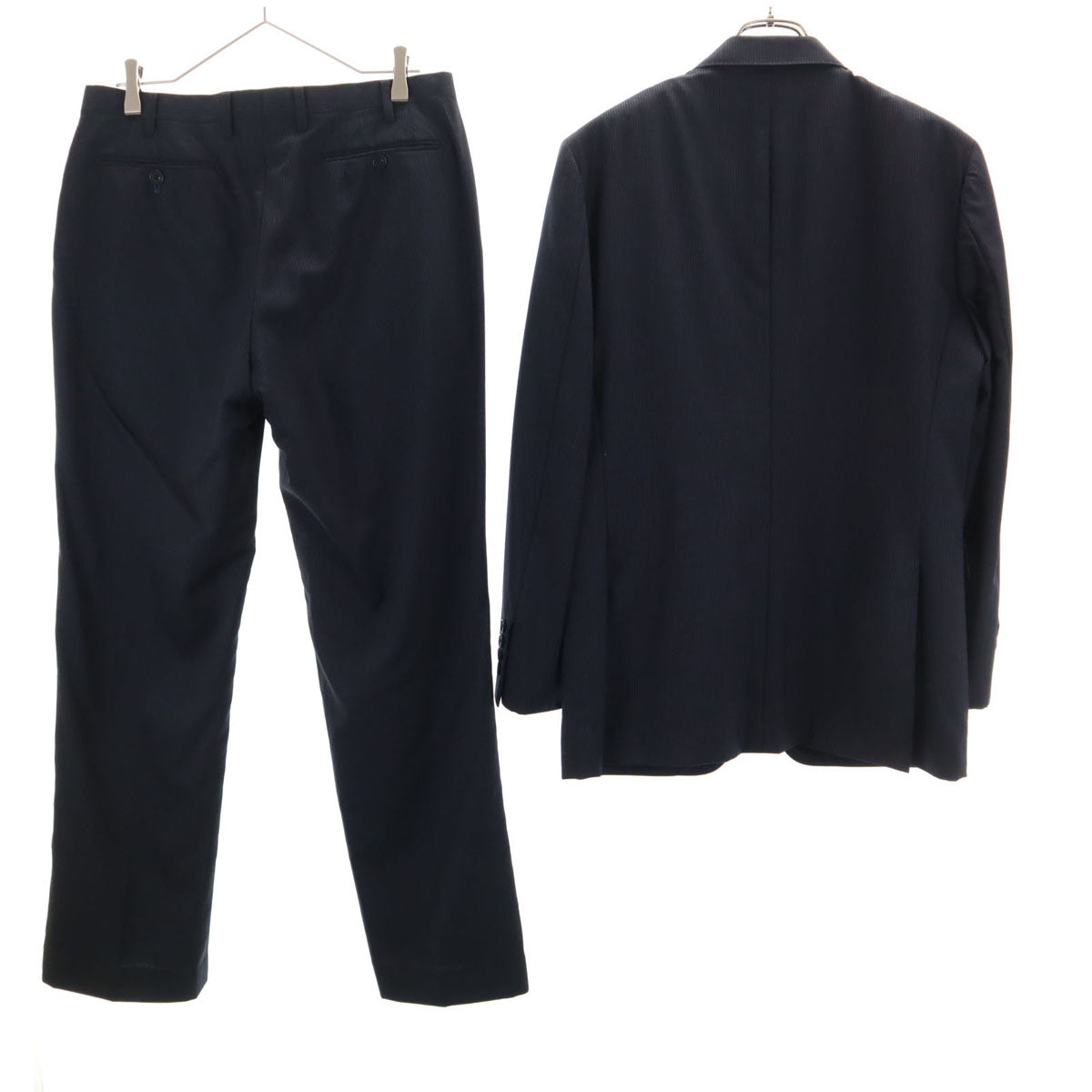 BURBERRY BLACK LABEL バーバリーブラックレーベル 日本製 ウール ストライプ柄 スーツ 上下 セットアップ 38L ネイビー 三陽商会 メンズ