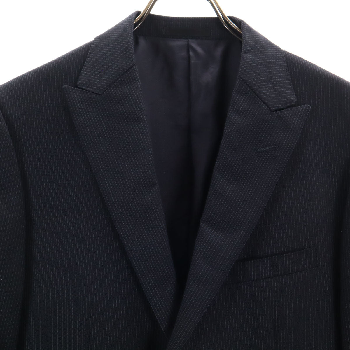 BURBERRY BLACK LABEL バーバリーブラックレーベル 日本製 ウール ストライプ柄 スーツ 上下 セットアップ 38L ネイビー 三陽商会 メンズ