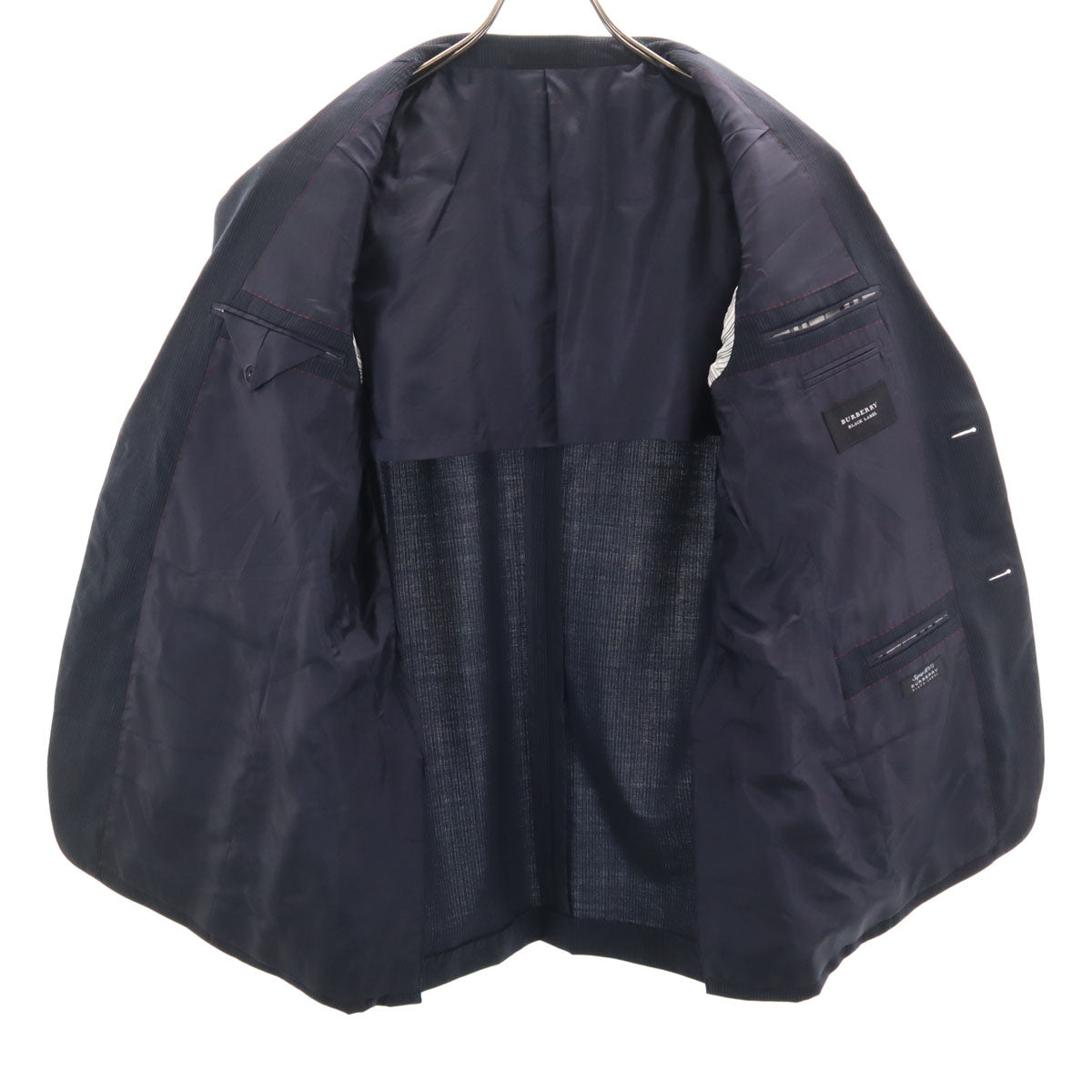 BURBERRY BLACK LABEL バーバリーブラックレーベル 日本製 ウール ストライプ柄 スーツ 上下 セットアップ 38L ネイビー 三陽商会 メンズ