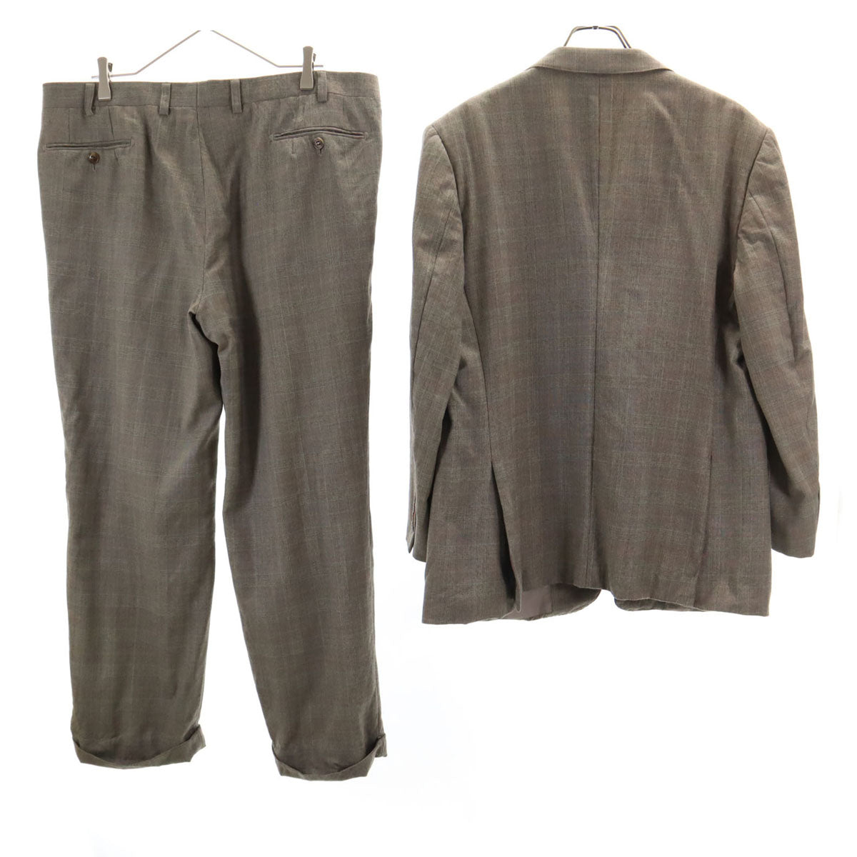 LANVIN ランバン 90s ウール オールド チェック柄 スーツ 上下 セットアップ ST50-56 グレー メンズ