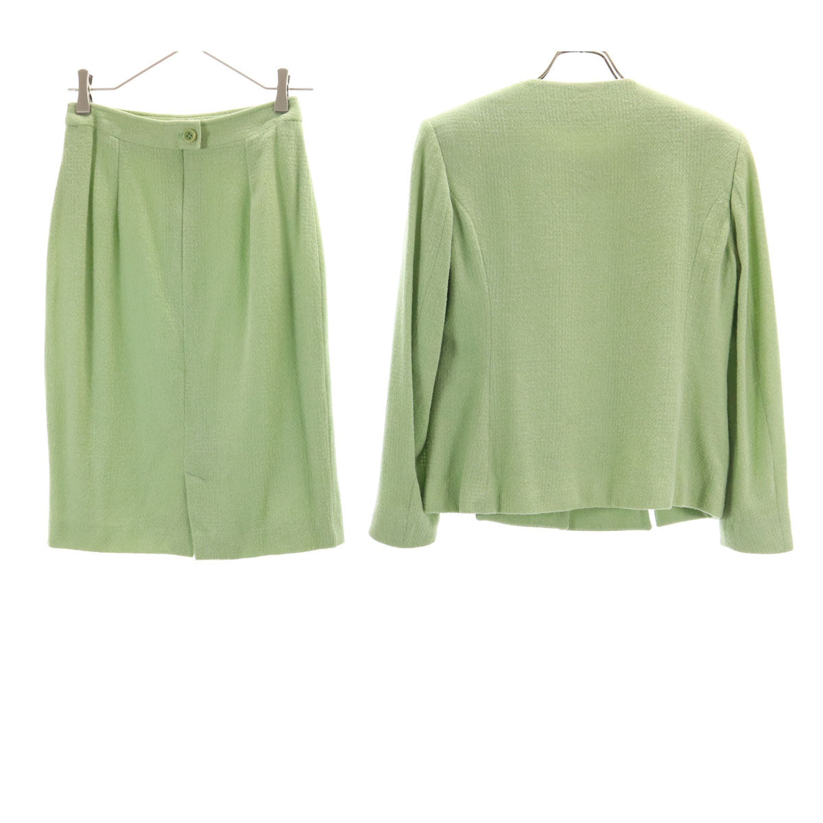 Herno ヘルノ イタリア製 ウールブレンド ツイード スカートスーツ 上下 セットアップ 42 グリーン系 レディース