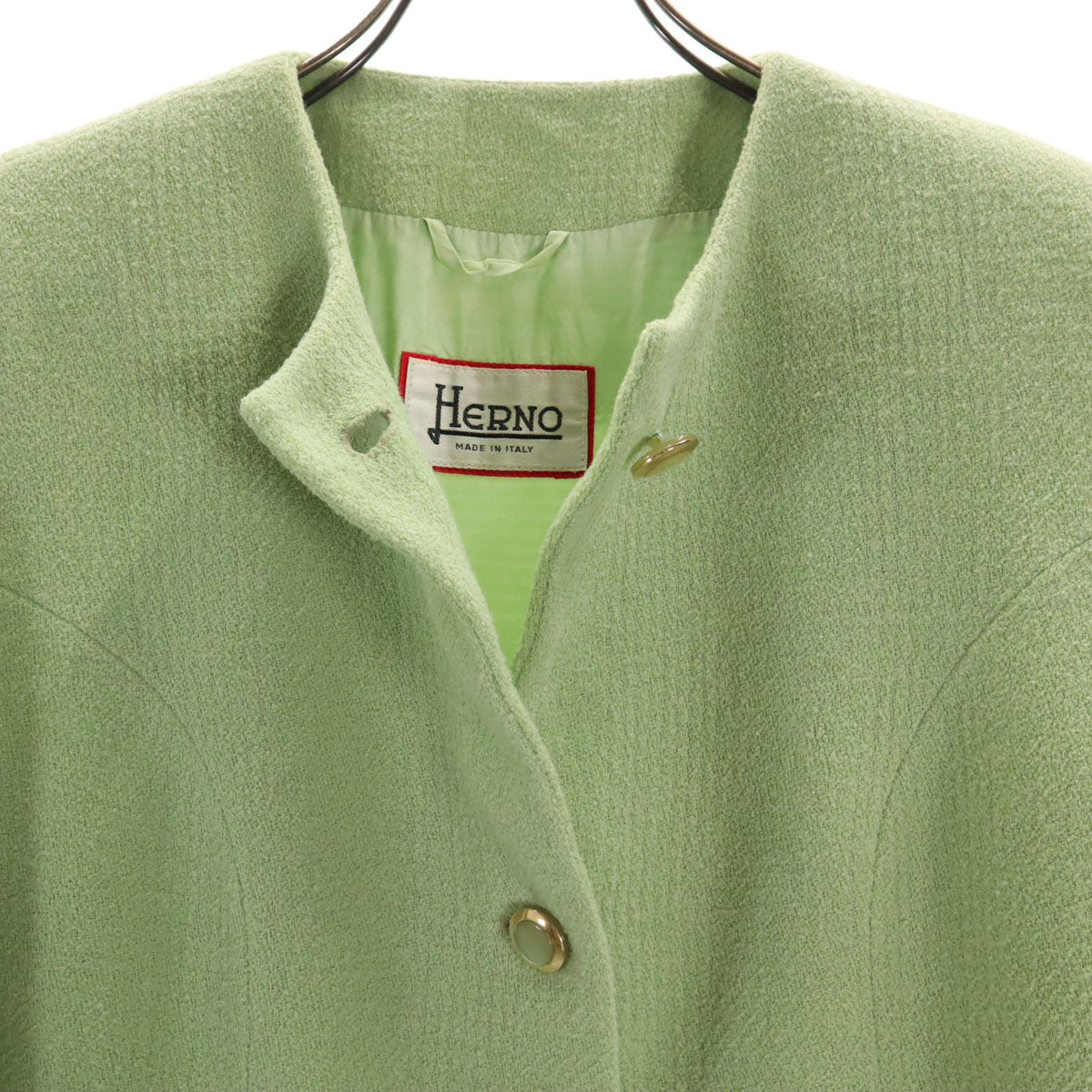 Herno ヘルノ イタリア製 ウールブレンド ツイード スカートスーツ 上下 セットアップ 42 グリーン系 レディース