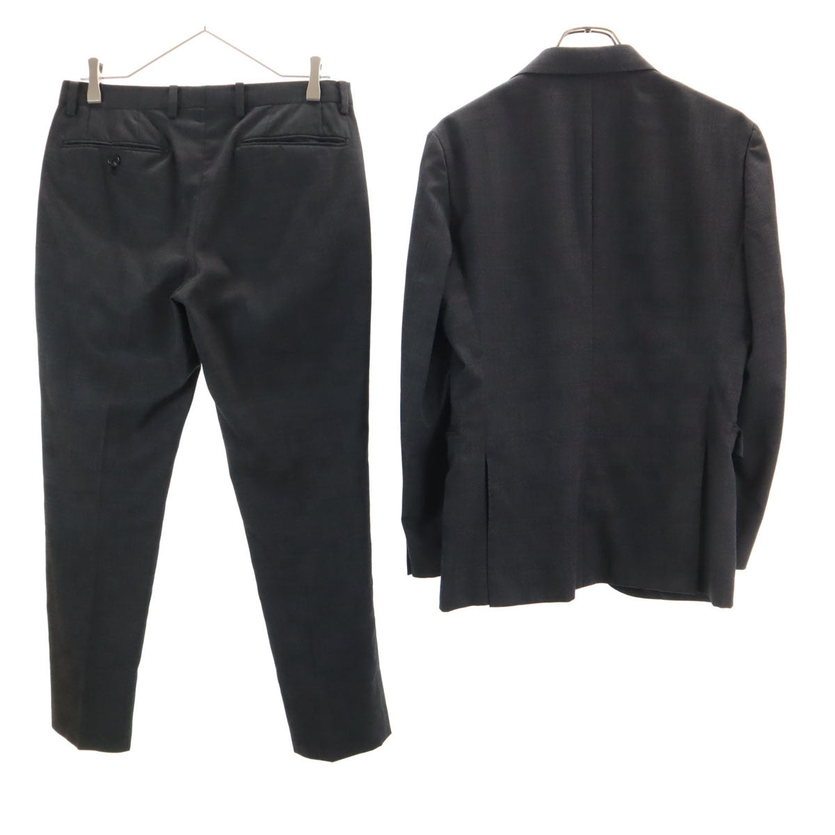 BLACK LABEL CRESTBRIDGE ブラックレーベルクレストブリッジ ウールブレンド チェック柄 スーツ 上下 セットアップ S グレー 三陽商会 メンズ