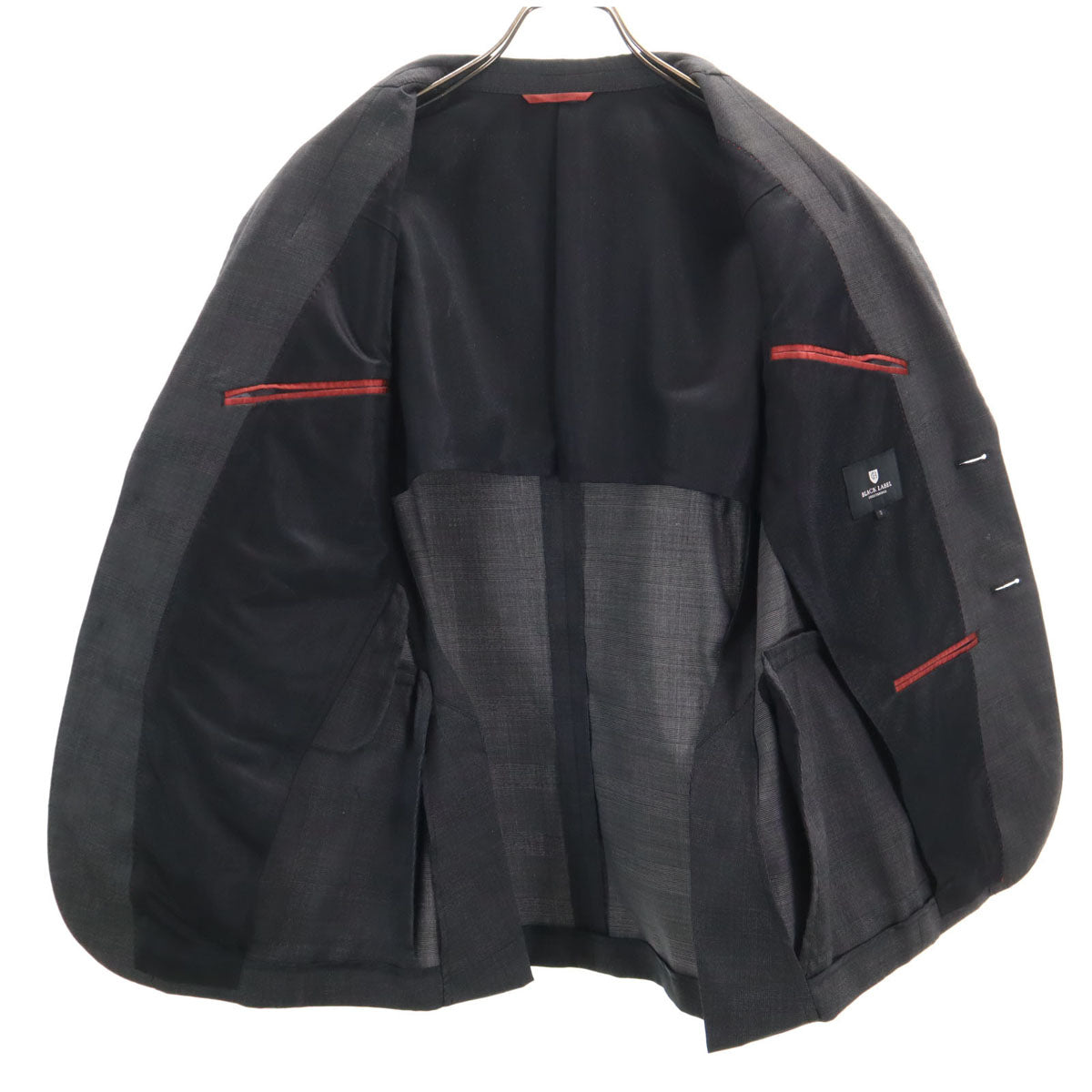 BLACK LABEL CRESTBRIDGE ブラックレーベルクレストブリッジ ウールブレンド チェック柄 スーツ 上下 セットアップ S グレー 三陽商会 メンズ