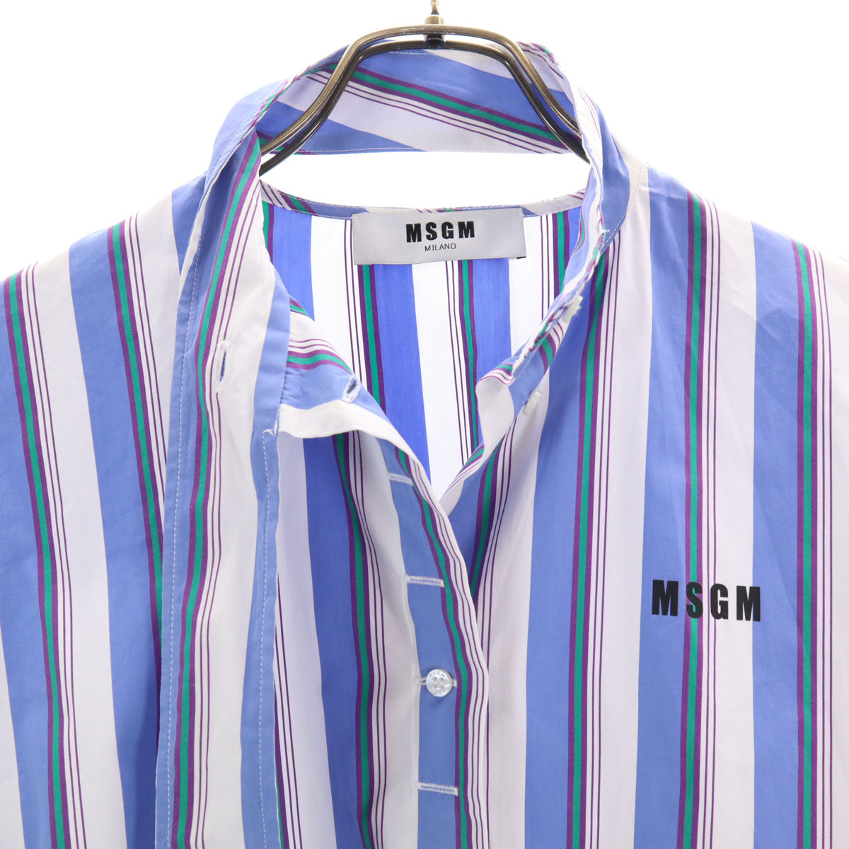MSGM エムエスジーエム イタリア製 ストライプ柄 長袖 コットンシャツ 38 ホワイト レディース