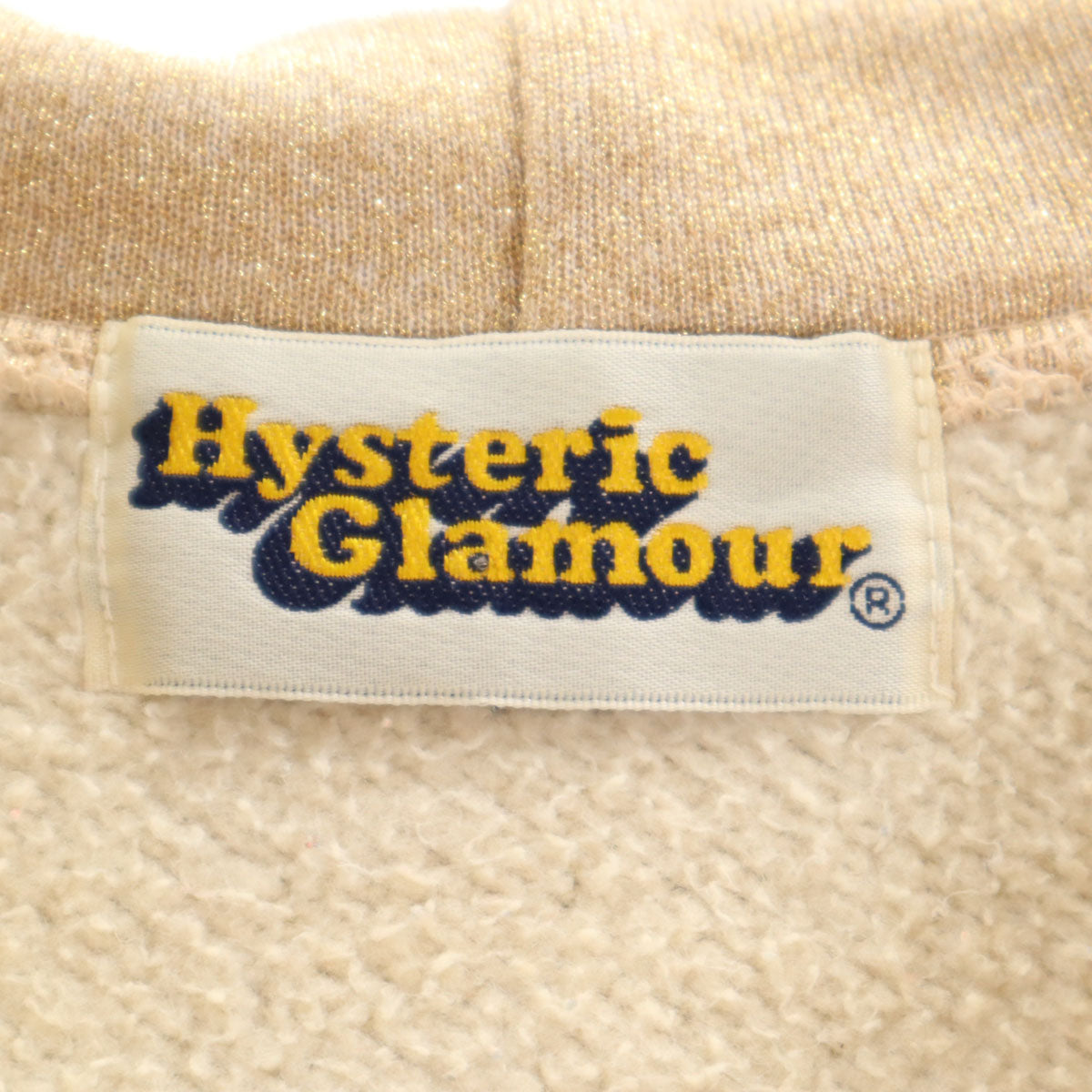 HYSTERIC GLAMOUR ヒステリックグラマー 日本製 長袖 ラメスウェット ジップパーカー FREE ゴールド 裏起毛 レディース