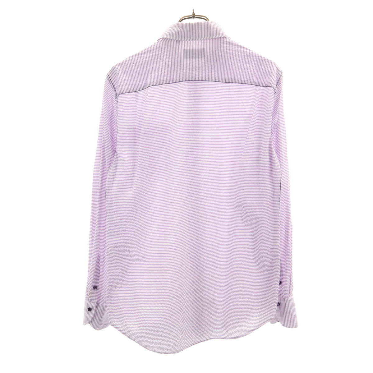 Emporio Armani エンポリオアルマーニ ボーダー柄 長袖 シャツ L パープル系 シアサッカー メンズ