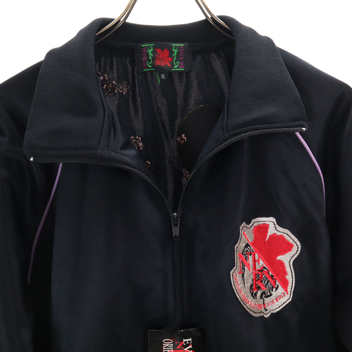 ORIENTAL BRAND 錦 オリエンタルブランドニシキ EVANGELION エヴァンゲリオン コラボ NERV 刺繍 トラックジャケット XL ブラック 和柄 メンズ