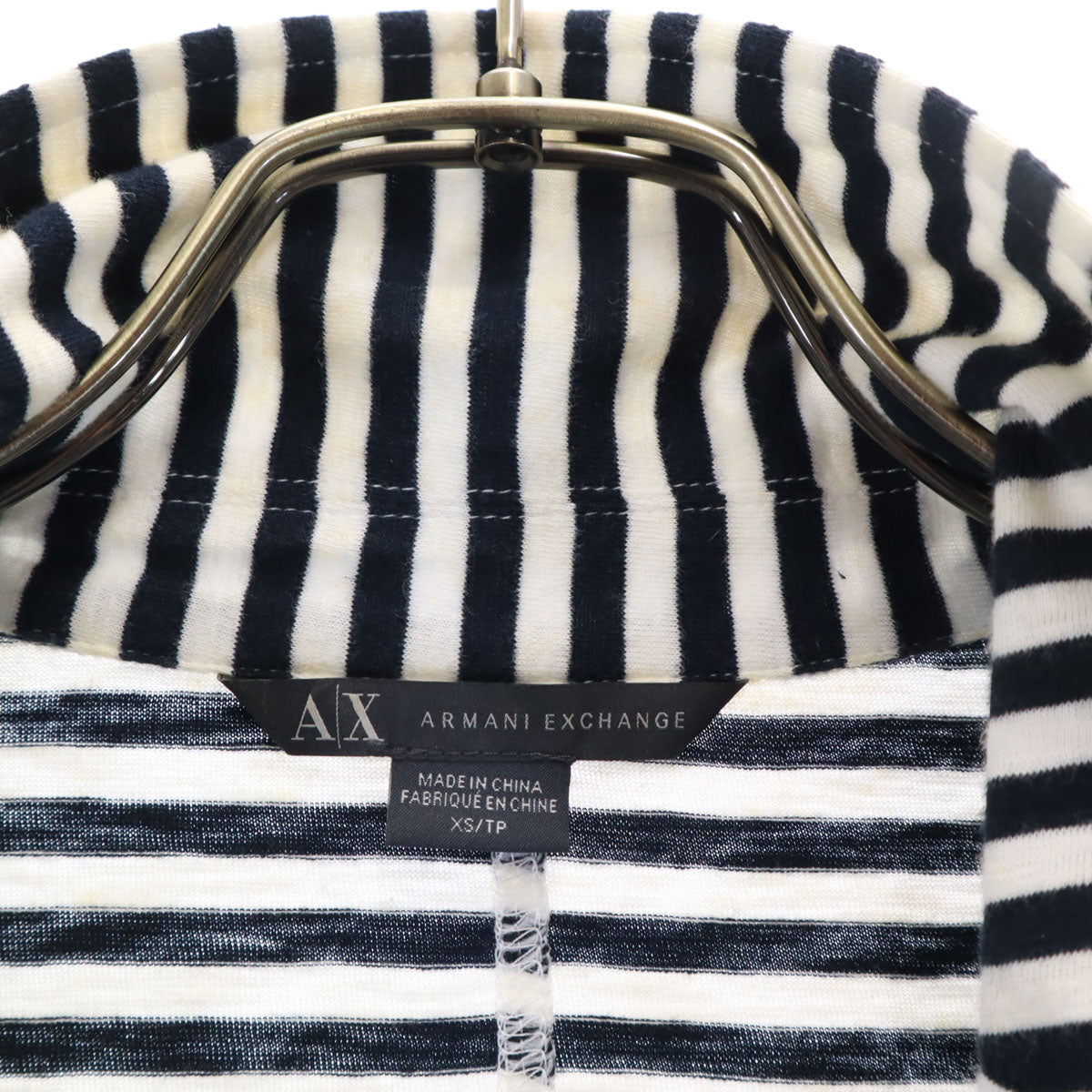 ARMANI EXCHANGE アルマーニエクスチェンジ ボーダー 長袖 ラペル カーディガン XS ホワイト レディース