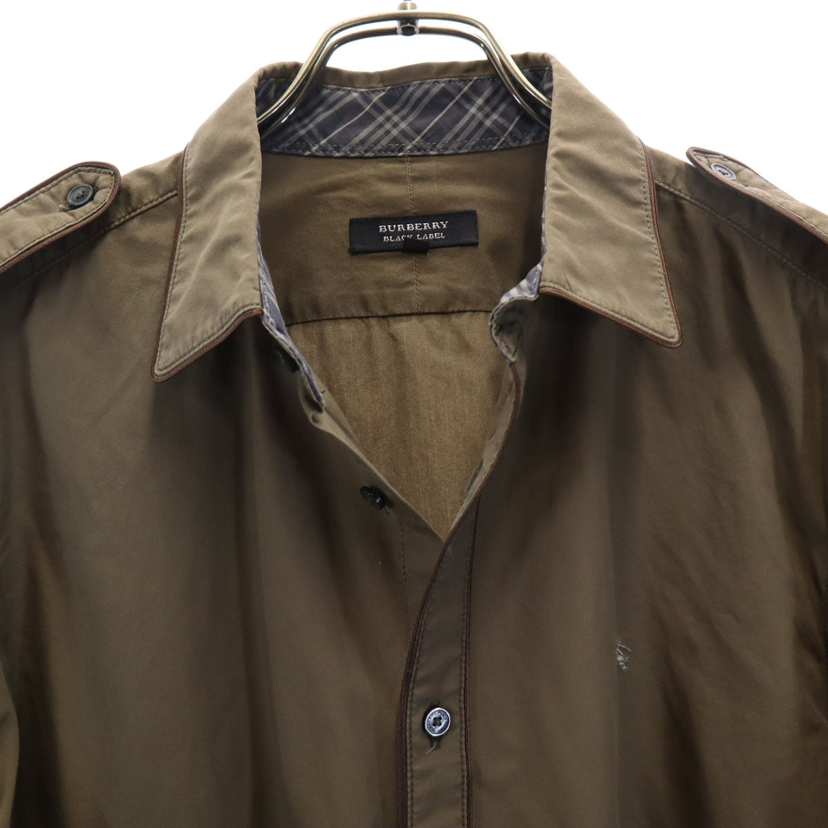 BURBERRY BLACK LABEL バーバリーブラックレーベル 長袖 ミリタリーシャツ 3 オリーブ系 メンズ