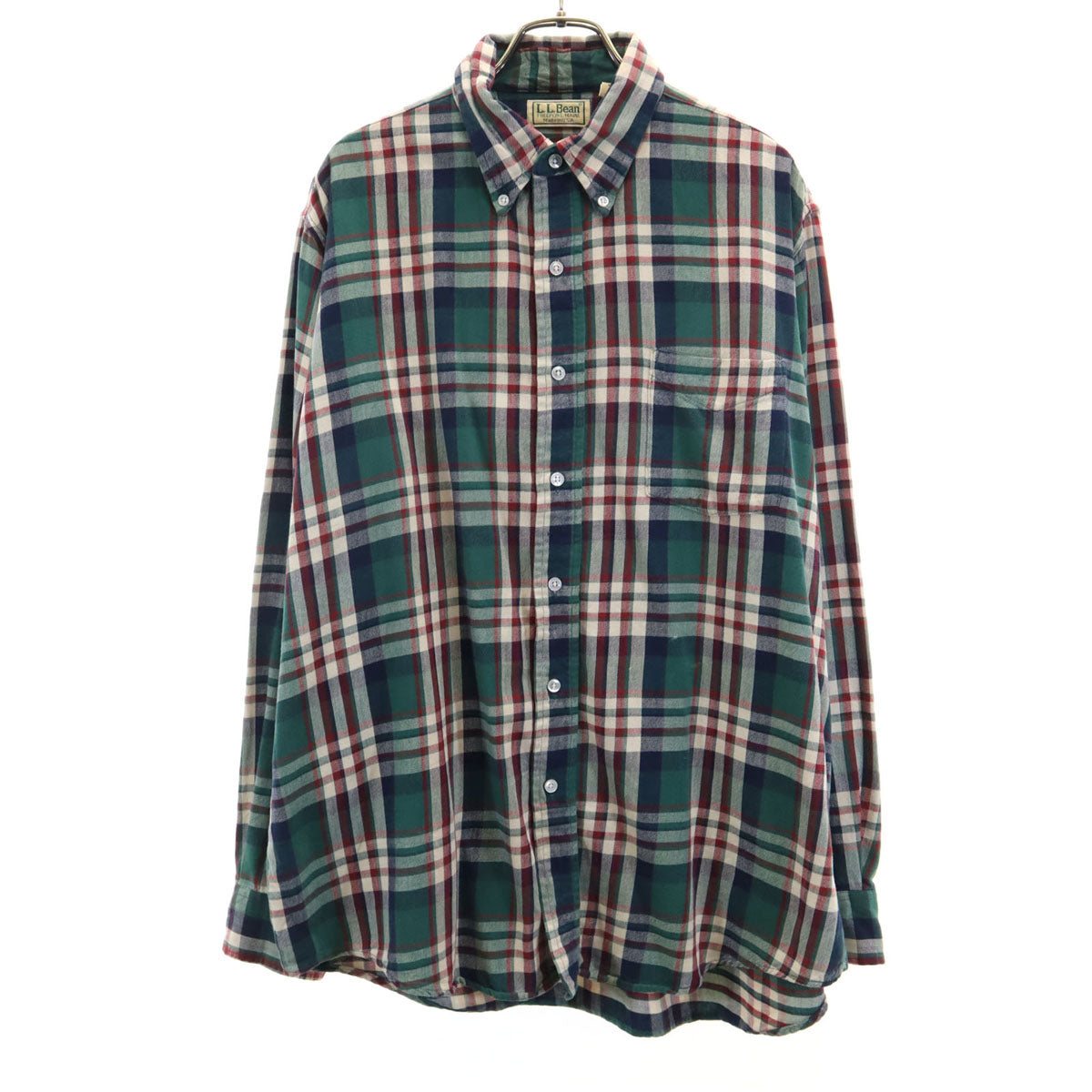L.L.Bean エルエルビーン 80s ヴィンテージ チェック柄 長袖 ボタンダウンシャツ L グリーン アウトドア メンズ