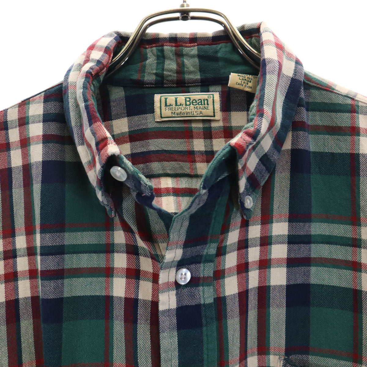 L.L.Bean エルエルビーン 80s ヴィンテージ チェック柄 長袖 ボタンダウンシャツ L グリーン アウトドア メンズ