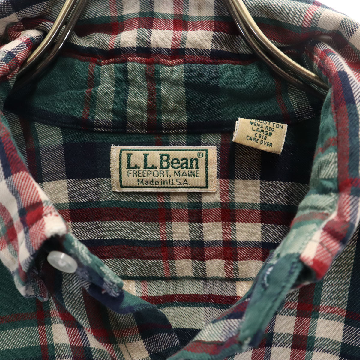 L.L.Bean エルエルビーン 80s ヴィンテージ チェック柄 長袖 ボタンダウンシャツ L グリーン アウトドア メンズ