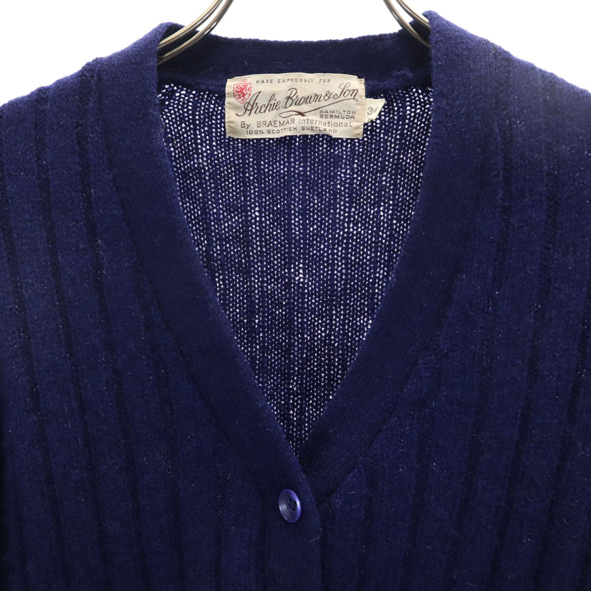 Archie Brown & Son アーチーブラウンアンドサン 70s 80s ヴィンテージ 長袖 ニットカーディガン 34 ネイビー レディース