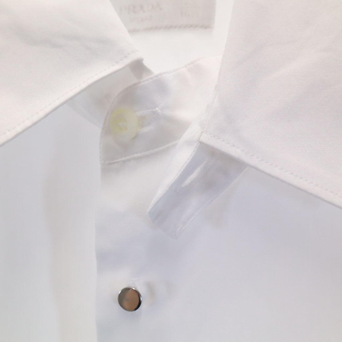 PRADA プラダ イタリア製 長袖 ダブルカラー付 コットンシャツ 42 白 2WAY メンズ