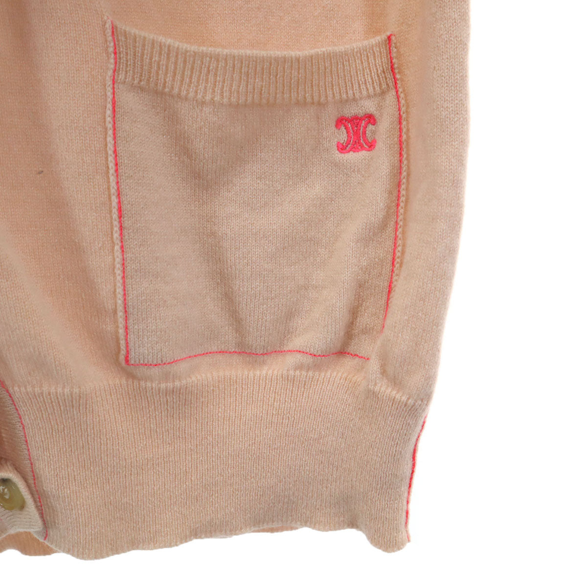 CELINE セリーヌ 長袖 Vネック ニットカーディガン ピンク レディース