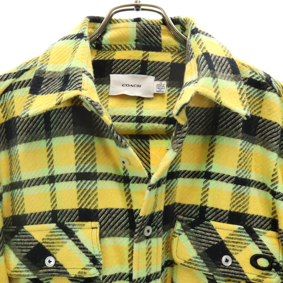 COACH コーチ チェック柄 長袖 シャツ XS イエロー系 メンズ