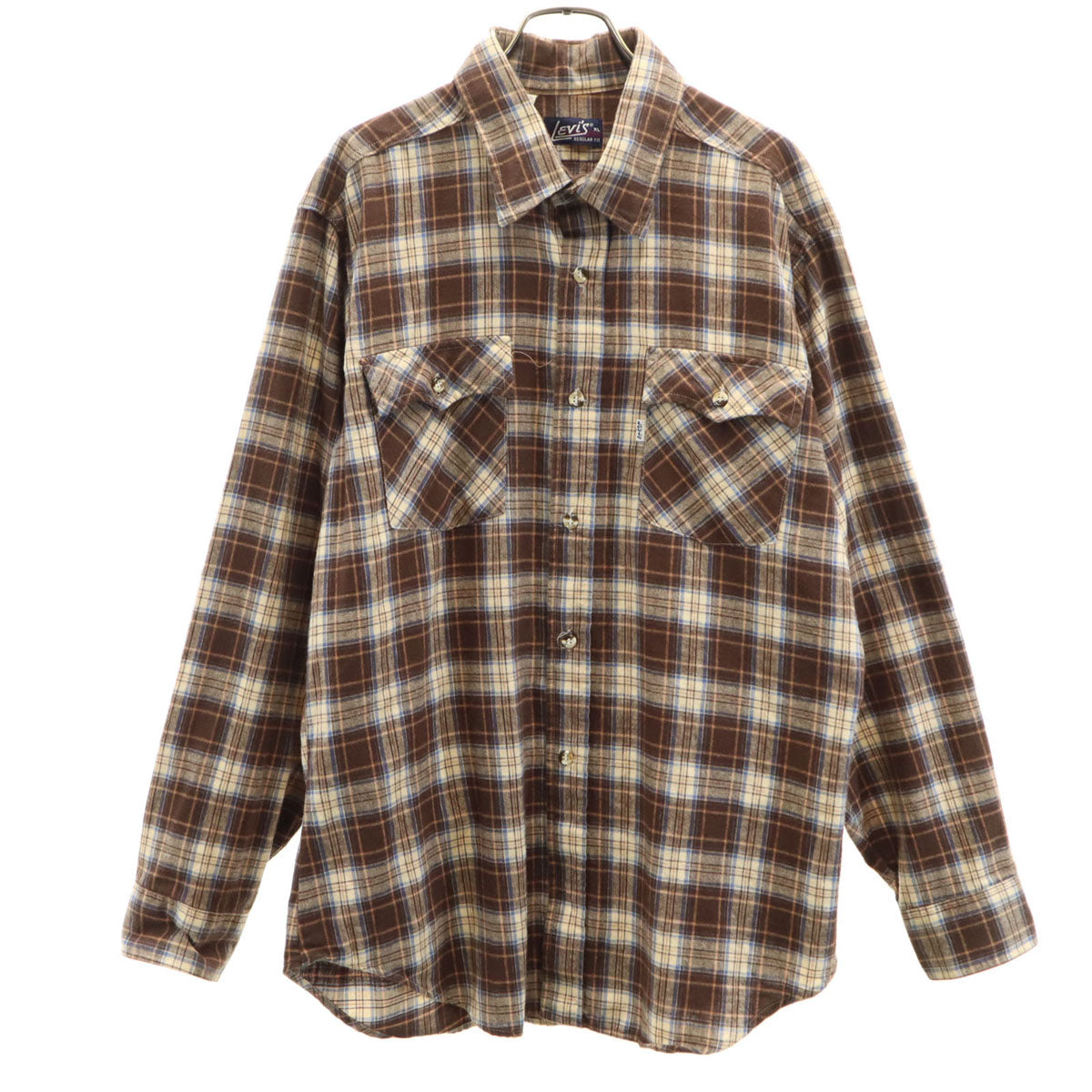 Levi's リーバイス 70s USA製 ヴィンテージ チェック柄 長袖 シャツ XL ブラウン系 メンズ