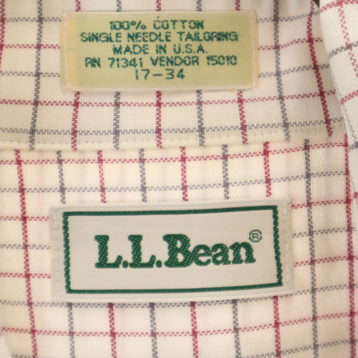 L.L.Bean エルエルビーン 80s USA製 ヴィンテージ チェック柄 長袖 ボタンダウンシャツ 17-34 ホワイト アウトドア メンズ