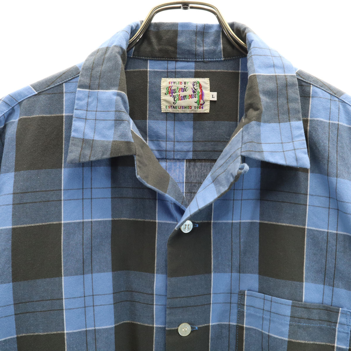 HYSTERIC GLAMOUR ヒステリックグラマー 日本製 チェック柄 長袖 コットンシャツ L ブルー系 メンズ